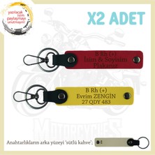 Motor Severlere Özel, Isim Plaka ve B Rh (+) Kan Grubu Yazılı Hediye X2 Anahtarlık, Kırmızı-Sarı-Sk