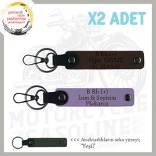 Motorcu Dostlar Için Isim Plaka ve B Rh (+) Kan Grubu Yazılı X2' Li Anahtarlık, Mor-K Kahve-Ysl
