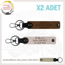 Biker Tarzına, Isim Plaka ve B Rh (+) Kan Grubu Yazılı Güvenli Sürüş Anahtarlığı 2li, Kahve-Pudra-Sk