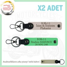 Hız Severlere Özel, Isim Plaka ve B Rh (-) Kan Grubu Yazılı Deri X2' Li Anahtarlık, Pudra-F Yeşil-Sk