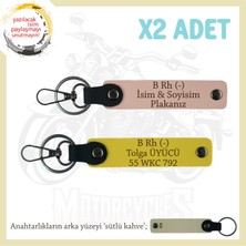 Kişiselleştirilebilir, Isim Plaka ve B Rh (-) Kan Grubu Yazılı X2 Anahtarlık Set, Yavruağzı-Sarı-Sk