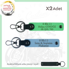 Biker Dostlarına, Isim Plaka ve 0 Rh (-) Kan Grubu Yazılı, Motor X2' Li Anahtarlık, Mavi-F Yeşil-Syh