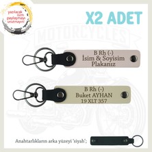 Hız Aşıkları Için Özel Isim Plaka ve B Rh (-) Kan Grubu Yazılı Deri X2 Anahtarlık, Pudra-S Kahve-Syh