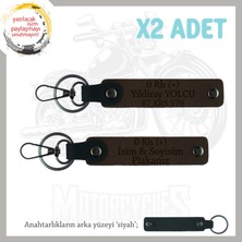 Biker Tarzına Özel Hediyelik, Isim Plaka ve 0 Rh (+) Kan Grubu Yazılı X2 Anahtarlık Set, K Kahve-Syh