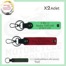 Motor Tutkunlarına, Isim Plaka ve 0 Rh (-) Kan Grubu Yazılı X2 Anahtarlık Set, Kırmızı-F Yeşil-Ysl