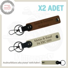 Araç Sahiplerine Özel Hediye, Isim ve Plaka Yazılı Deri Anahtarlık Set X2'li, Kahve-S Kahve-Sk