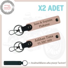 Kurye ve Motorculara Uygun Isim ve Plaka Yazılı 2’li Deri Anahtarlık Hediye, Yavruağzı-Lacivert