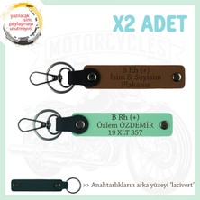 Motosiklet Severlere, Isim Plaka ve B Rh + Kan Grubu Yazılı, Motorcu X2 Anahtarlık, Kahve-Yeşil-Laci