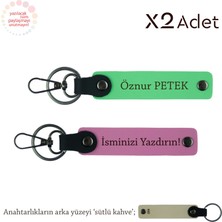 Öğrenciye Yılbaşı Hediyesi Isim Yazılı 2’li Anahtarlık Hediye Takımı, Pembe-Fıstık Yeşil-Sütlü Kahve