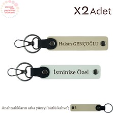 Isim Soyisimli Tasarım Anahtarlık – 2’li Kişisel Hatıra, Beyaz-Sütlü Kahve-Sütlü Kahve