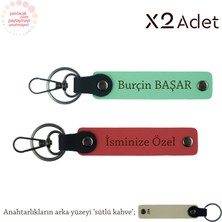 Öğretmene Anlamlı Jest, Isim & Soyisim Kişiselleştirilmiş 2’li Anahtarlık, Nar Çiçeği-Yeşil-S Kahve