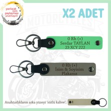 Motorcu Dostlara, Isim Plaka ve 0 + Kan Grubu Yazılı Güvenli Sürüş X2 Anahtarlık, Kül Gri-F Yeşil-Sk