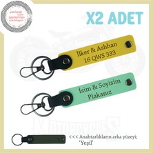 Ikili Anahtarlık Seti – Isim & Plaka Yazılabilir, Araç Sahiplerine Armağan, Yeşil-Sarı-Ysl