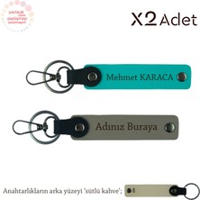 Çiftlere Doğum Günü Hediyesi, Isimli & Soyisimli 2’li Anahtarlık Seti, Gri-Koyu Turkuaz-Sütlü Kahve