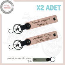 Hız Aşıkları Için, Isim ve Plaka Yazılı Özel 2'li Anahtarlık, Hediyelik Hatıra Set, Yavruağzı-Gri
