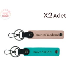 Kuzene Eğlenceli Armağan, Isim Yazılı 2’li Anahtarlık Takımı, Yavru Ağzı-Koyu Turkuaz