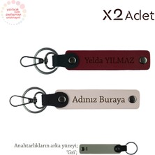 Sevgiliye Yıl Dönümü Sürprizi, Isimli 2’li Anahtarlık Hediye Takımı, Pudra-Bordo-Gri