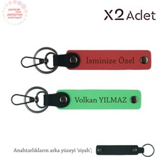 Yılbaşı Için Sürpriz, Isim & Soyisim Kişiselleştirilmiş 2’li Anahtarlık, Nar Çiçeği-F Yeşil-Siyah