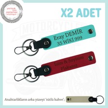 Motorculara Özel Üretilmiş, Isim ve Plaka Yazılı Kişisel X2' Li Anahtarlık Set, Kırmızı-Turkuaz-Sk
