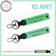 Kurye ve Motor Severler Için Deri Anahtarlık – Kişiye Özel Plaka & Isimli 2’li, Yeşil-F Yeşil-Sk