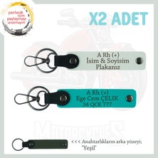 Hız Aşıkları Için, Isim Plaka ve A Rh (+) Kan Grubu Yazılı Özel X2 Anahtarlık, K Turkuaz-Beyaz-Ysl