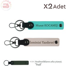 Anneye Şık Sürpriz, Isim Yazılı 2’li Anahtarlık Seti, Muhteşem Armağan, Pudra-Turkuaz-Yeşil