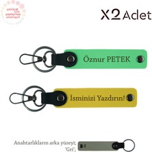 Öğrenciye Karne Hediyesi, Isim Yazılı 2’li Anahtarlık Seti, Sarı-Fıstık Yeşil-Gri