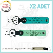 Biker Stiline Özel, Isim Plaka ve A Rh (+) Kan Grubu Yazılı X2 Anahtarlıkları, Yeşil-K Turkuaz-Sk