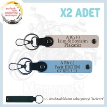 Motorcu Tarzına Özel Isim Plaka, A Rh (-) Kan Grubu Yazılı Hediyelik X2 Anahtarlık, Pudra-Mavi-Laci
