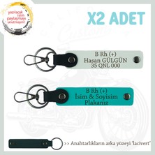 Hediyelik Isim Plaka ve B Rh (+) Kan Grubu Yazılı Özel X2 Anahtarlık, K Turkuaz-Beyaz-Laci