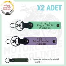 Yol Tutkunları Için, Isim Plaka ve B+ Kan Grubuna Kişiselleştirilmiş 2'li Anahtarlık, Mor-Yeşil-Ysl