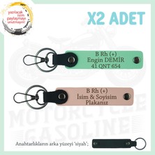 Motor Severlere Özel Isim Plaka, B+ Kan Grubu Yazılı Özel Tasarım X2 Anahtarlık, Yavruağzı-Yeşil-Syh