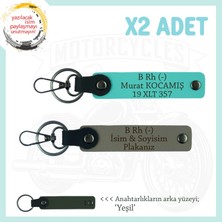 Biker Tarzına Özel, Isim Plaka ve B Rh (-) Kan Grubu Yazılı 2'li Anahtarlık Set, Kül Gri-Turkuaz-Ysl