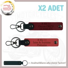 Motorcu Tarzına Özel, Isim Plaka ve B Rh (-) Kan Grubu Yazılı Anahtarlığı, Nar Çiçeği-Bordo-Laci