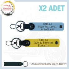 Hız Severlere Özel, Isim Plaka ve B Rh (-) Kan Grubu Yazılı Deri X2' Li Anahtarlık, Sarı-Mavi-Laci