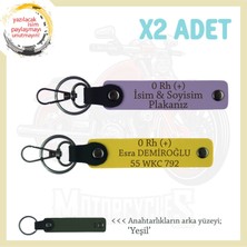 Hız Tutkunlarına Özel, Isim Plaka ve 0 Rh (+) Kan Grubu Yazılı Deri X2' Li Anahtarlık, Mor-Sarı-Ysl