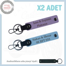 Babaya En Anlamlı Hediye, Isim ve Plaka Yazılı Kişiye Özel 2’li Anahtarlık, Mor Menekşe-Gök Mavi-Syh