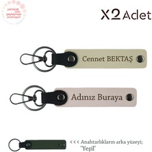 Akrabaya Doğum Günü Jest, Isimli & Soyisimli 2’li Anahtarlık Hediye Takımı, Pudra-Sütlü Kahve-Yeşil