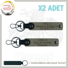Motorcu Kuryelere Özel, Isim Plaka ve A Rh (+) Kan Grubu Yazılı X2' Li Anahtarlık Set, Kül Gri-Laci