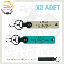 Motor Sürücüsüne, Isim Plaka ve A Rh (-) Kan Grubu Yazılı X2 Anahtarlık Set, K Turkuaz-S Kahve-Syh