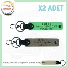 Motorcu Dostlara, Isim Plaka ve B - Kan Grubu Yazılı Güvenli Sürüş X2 Anahtarlık, Kül Gri-F Yeşil-Sk