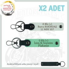Hız Tutkunlarına Özel Isim Plaka, 0 Rh (+) Kan Grubu Yazılı Deri X2 Anahtarlık Set, Yeşil-Beyaz-Syh