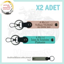 Yolculara, Isim Plaka ve A Rh (+) Kan Grubu Yazılı Kişiye Özel X2 Anahtarlık, Yavruağzı-Turkuaz-Gr