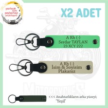 Motorcu Tarzı Plakalı & Isimli Deri X2' Li Anahtarlık,  A Rh (-) Kan Grubu Ile, S Kahve-F Yeşil-Ysl