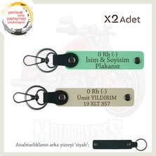 Çok Sevdiğine Özel Isim Plaka, 0 Rh - Kan Grubu Yazılı Kişisel X2 Anahtarlık Set, Yeşil-S Kahve-Syh