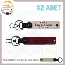 Biker Stiline Özel, Isim Plaka ve B Rh (-) Kan Grubu Yazılı Motorsiklet Anahtarlığı, Pudra-Bordo-Sk