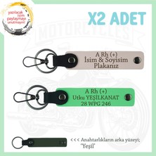 Hız Severlere Özel, Isim Plaka ve A Rh (+) Kan Grubu Yazılı Deri 2'li Anahtarlık, Pudra-F Yeşil-Ysl