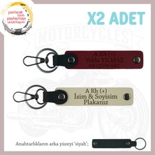 Hız Tutkunlarına Özel, Isim Plaka ve A Rh (+) Kan Grubu Yazılı Deri X2 Anahtarlık, S Kahve-Bordo-Syh