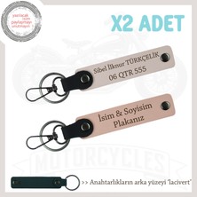 Tarz Sahibi Sürücülere Özel, Isim ve Plaka Yazılı Deri 2’li Anahtarlık, Yavruağzı-Pudra-Laci