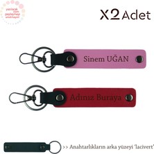 Romantik Armağan, Isim & Soyisim Kişiselleştirilmiş 2’li Anahtarlık, Kırmızı-Pembe-Lacivert